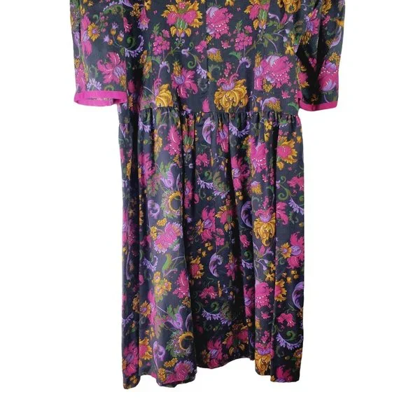 Vintage Chel'sea Floral Midi Dress w/ Draped Bow Neckline, Sz 18WP - Picture 8 of 11